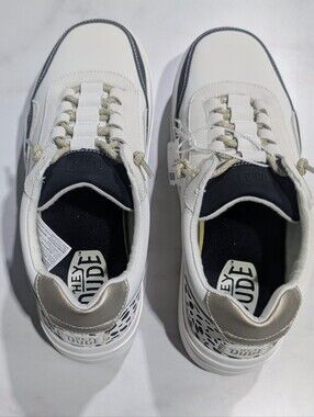 Hey Dude Women's White Sneakers with Metallic Silver Accents
